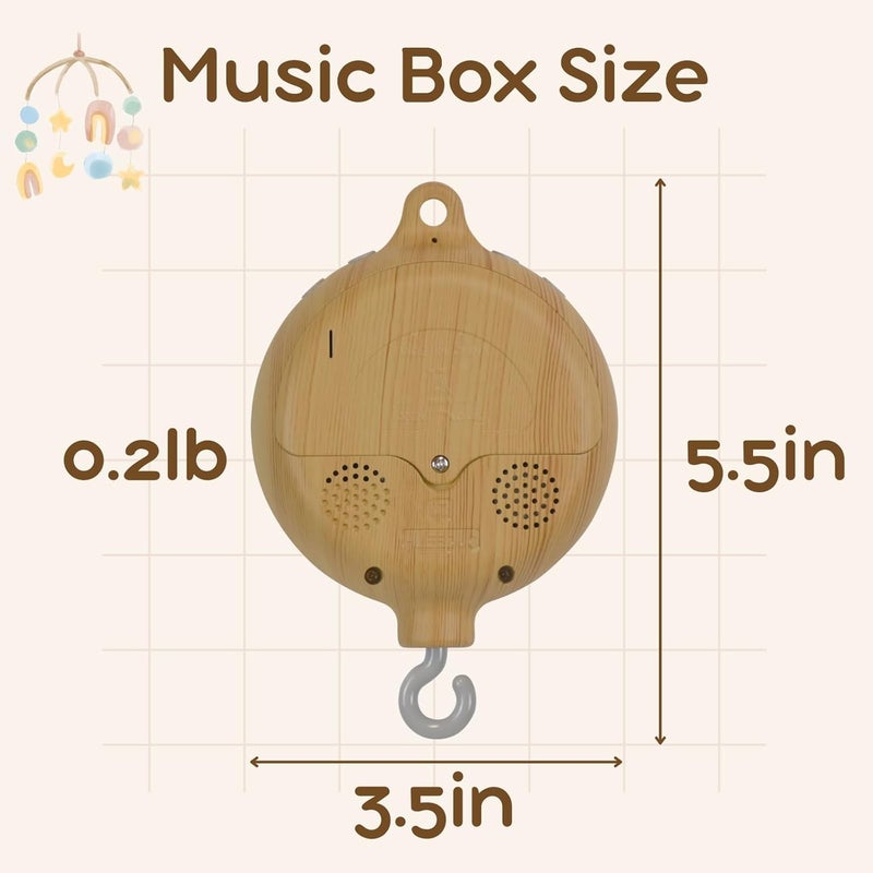 Lanttoe Crib Mobile Motor with Music Box, Baby Mobile for Crib with 12 Classic Lullabies & Rotating Function, Wooden Design Crib Mobile with Music - Image 4